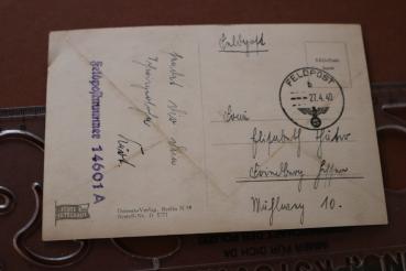 Preview: Alte AK - Geburtstagsglückwünsche - Soldat mit Stahlhelm mit Hakenkreuzfahne